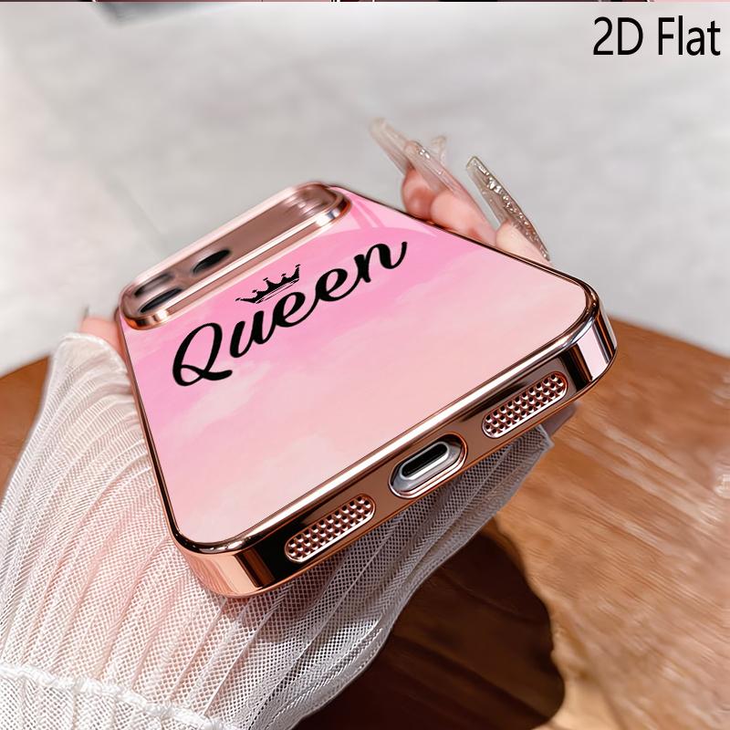enCrown 2DFlat For iPhone17 18 16 15 14 13 12 11 Pro Max XS XR 8 7Plus Phone Cover Shockproof Protective Back Cover