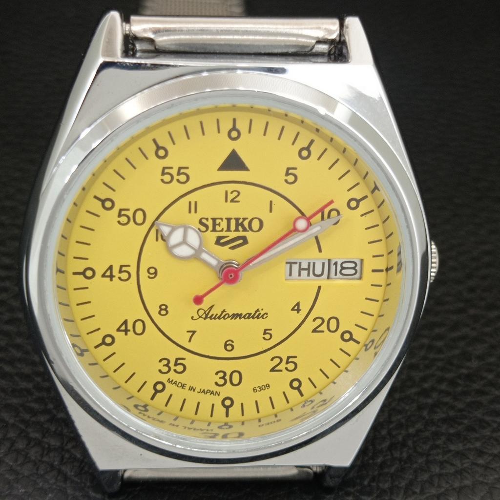 JAPAN VINTAGE REFURBISHED SEIKO 5 AUTOMATIC MENS YELLOW DIAL WATCH a444768-1