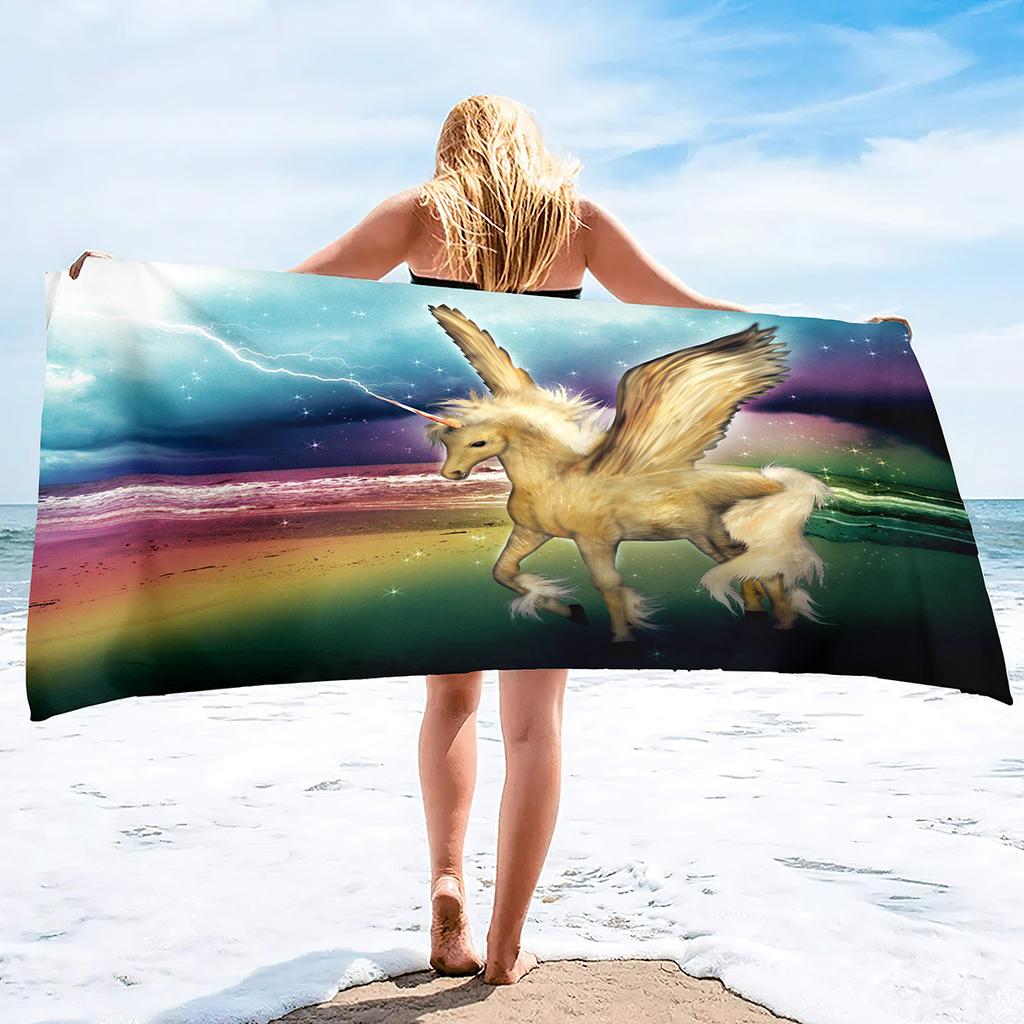 Cartoon Unicorn Pattern Seaside Vacation Beach Towel Swimming Bath Towel Microfiber Towel