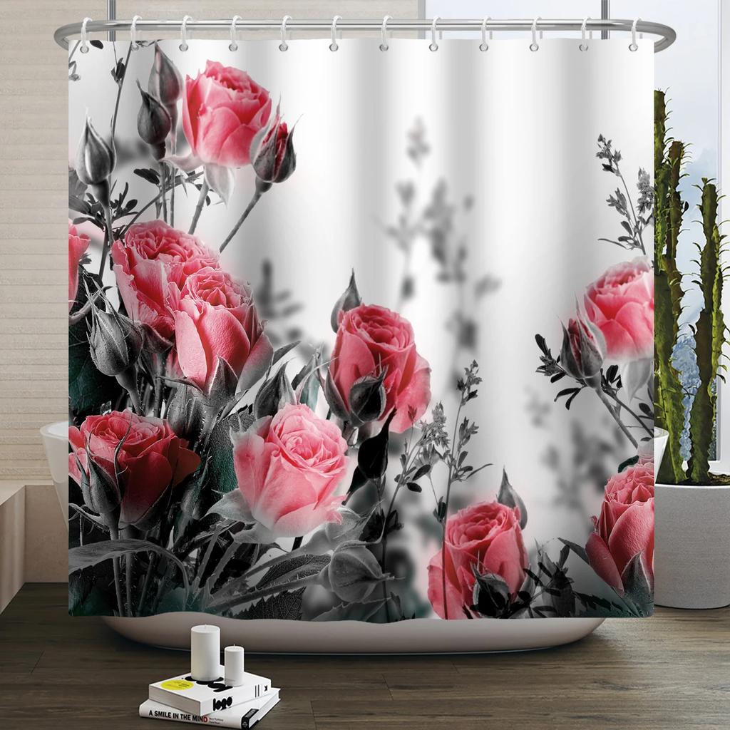 Floral Duschvorhang für Badezimmer Vintage Blume Schmetterling Wasserdichter Stoff Boho Badewanne Badezimmervorhang Mit Haken 180x240