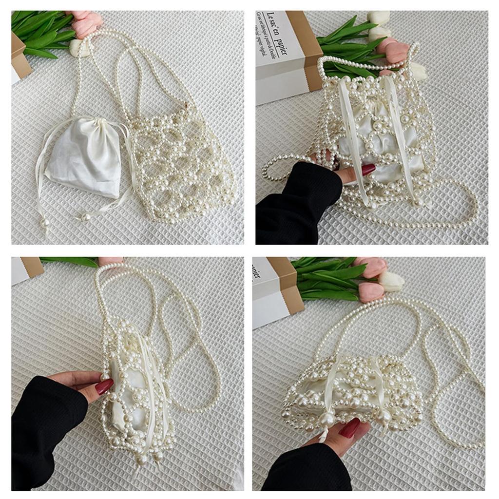 Lapimou Party Bag, Beaded, Pearl, Silver, Mini, Small Shoulder Bag for Women, Perfect for Weddings, Yukata, Coming-of-Age Ceremonies, and Hakama