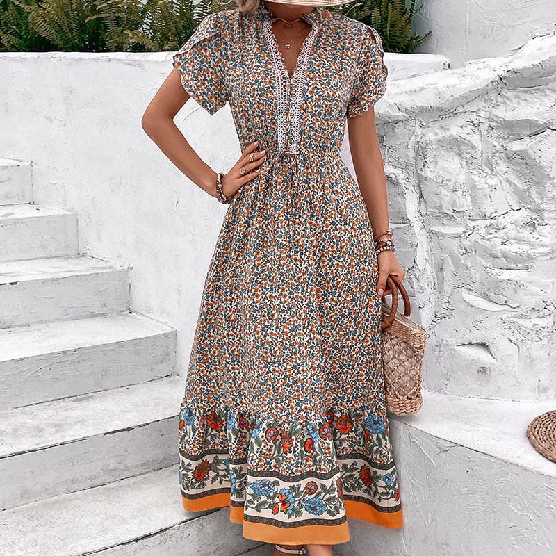 

Летнее платье 2025 года в стиле французской пасторали с V-образным вырезом и цветочным принтом XL