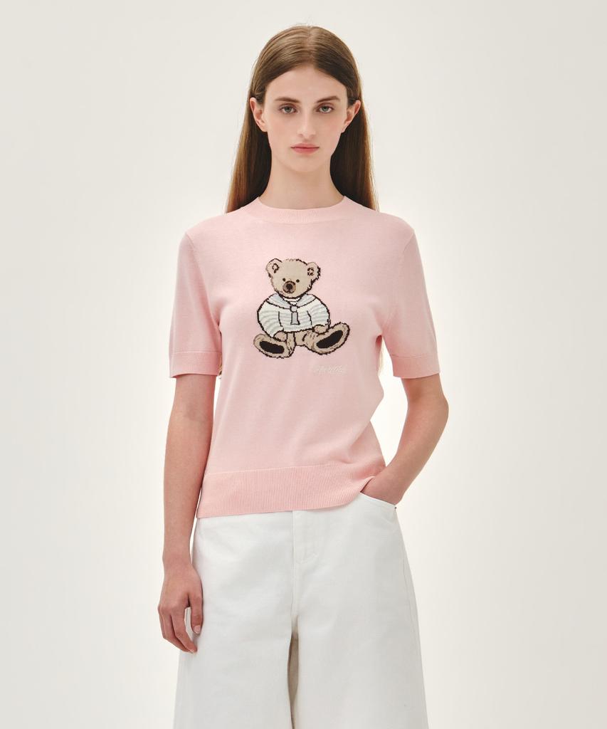 Malittepeulangsowajeobeo W Doodle Bear Half Knit Pullover Light Pink