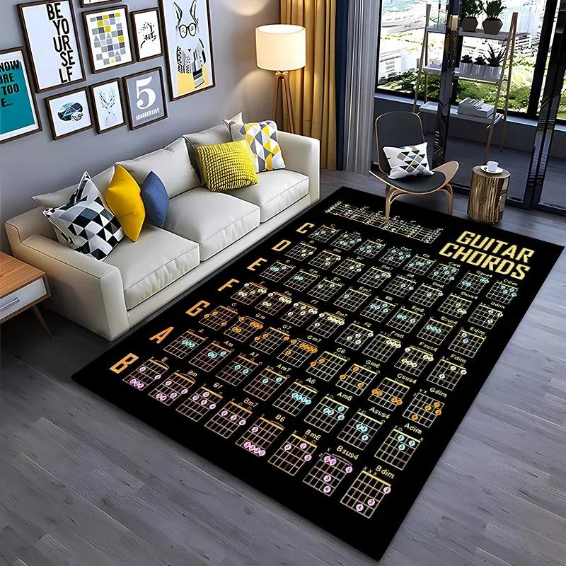 3D Music Basic Guitar Chord Theory Chart Piano Rug,Rug Living Room Tapete for Bedroom Sofa Doormat Decor,Kids Non-slip Floor Mat