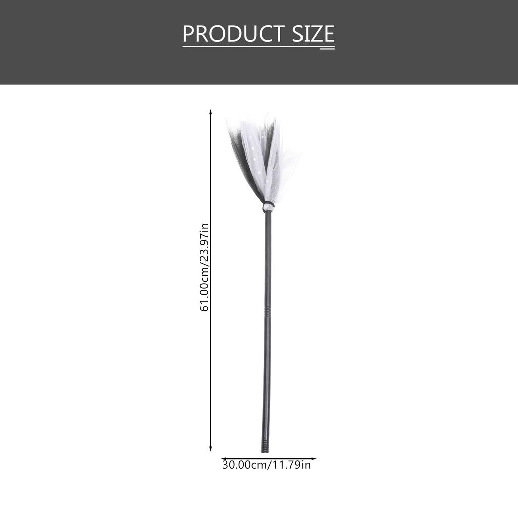 Creative Halloween Witch Broom Prop with Exquisite Workmanship Plastic and Gauze Material Safe for Adults Party Cosplay