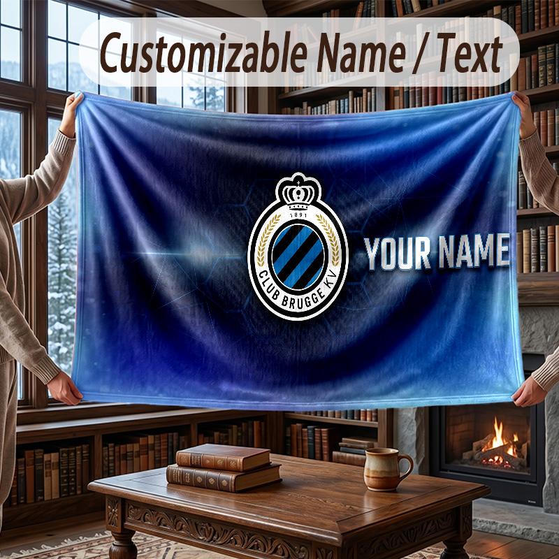 Custom Name Flannel Throw Blanket Club Brugge FC Pattern Warm Home Decoration
