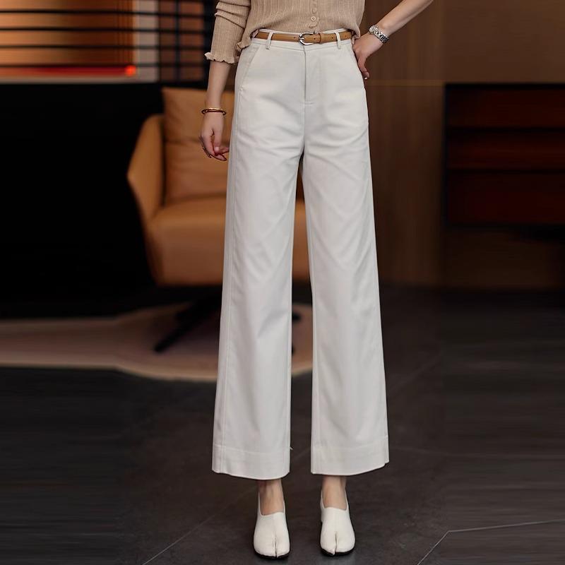 

Women s Khaki Tencel Cotton Cropped Wide-Leg Pants - 2025 Spring/Summer Loose Fashion Straight-Leg Trousers L - 105-115 lbs белый