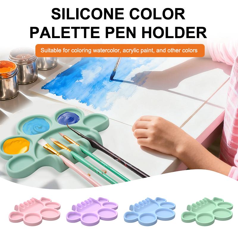 Silicone Paint Palette With Pen Holder Pigment Dispensing Tray Art Student Tools Painting Supplies For Watercolor Oil Propylene