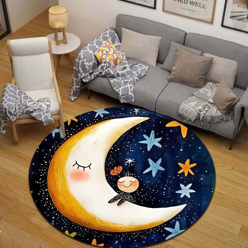 Artistic Round Mandala Multicolor Accent Rug, Non-Slip Floor Mat for Kitchen