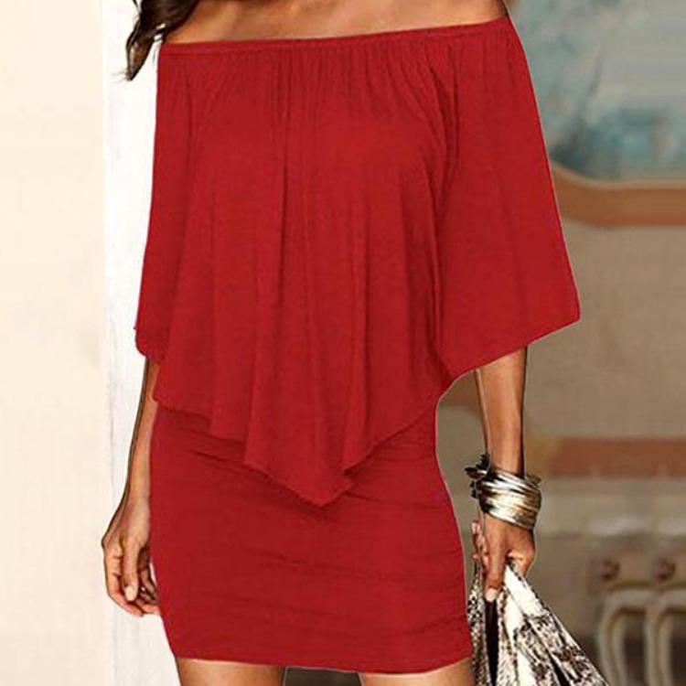 Sommer Damen Schulterfrei Locker Kleid Kurzarm Quaste Hüftkurzrock Paket