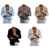Men Lapel Long Sleeve Shirt Tops Pleated Thin Solid Color Single Breasted V-neck