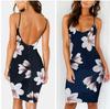 Fashion Summer Floral Dress Women Sexy Print Dress Backless Bodycon Slip Dress