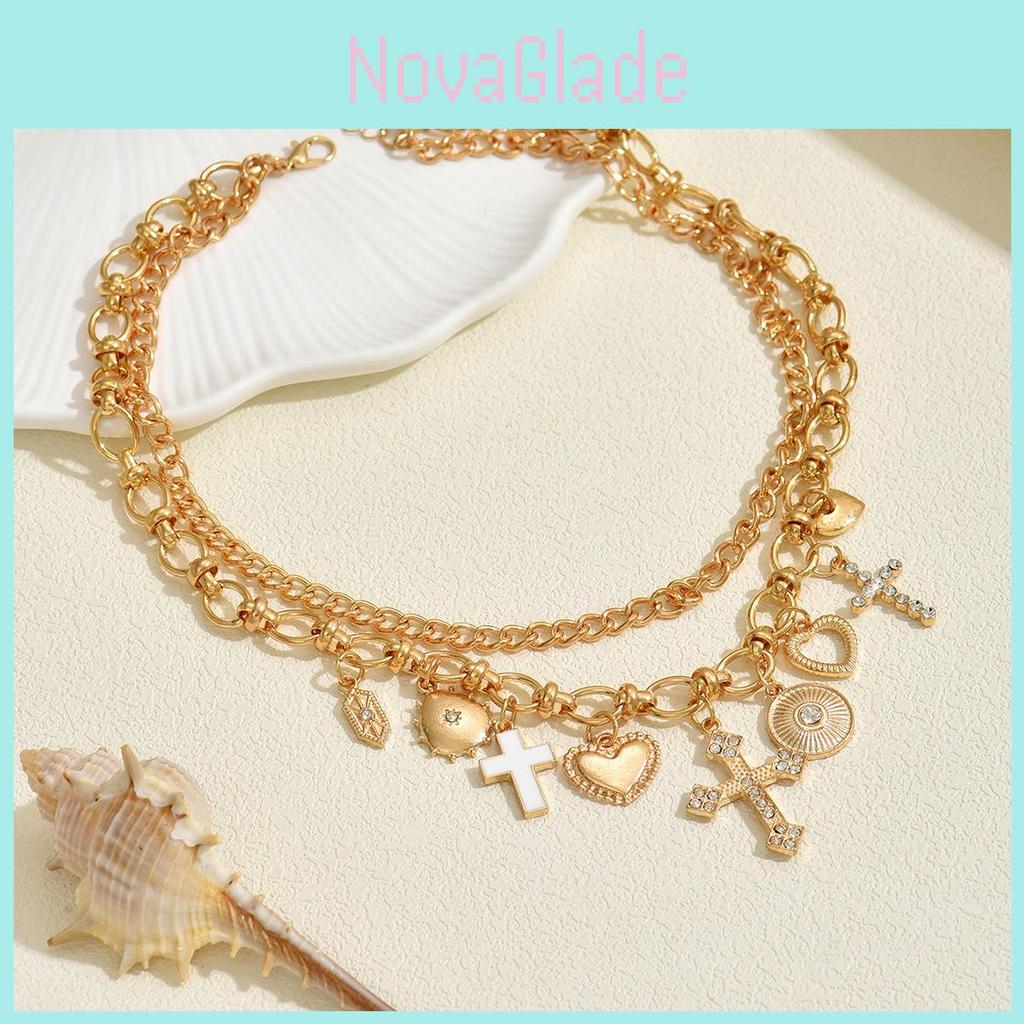 Cross Necklace Pendant For Women With Heart Shape Alloy Choker Jewelry Summer