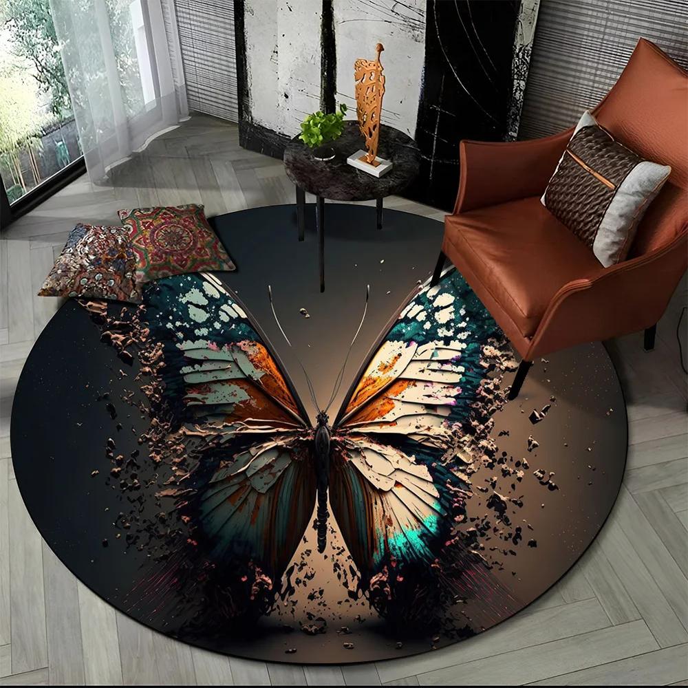 

Fantasy Butterfly Flower Cartoon Round Carpet Rug for Living Room Bedroom Child Playroom Decor,Pet Area Rug Non-slip Floor Mat Diameter 60cm