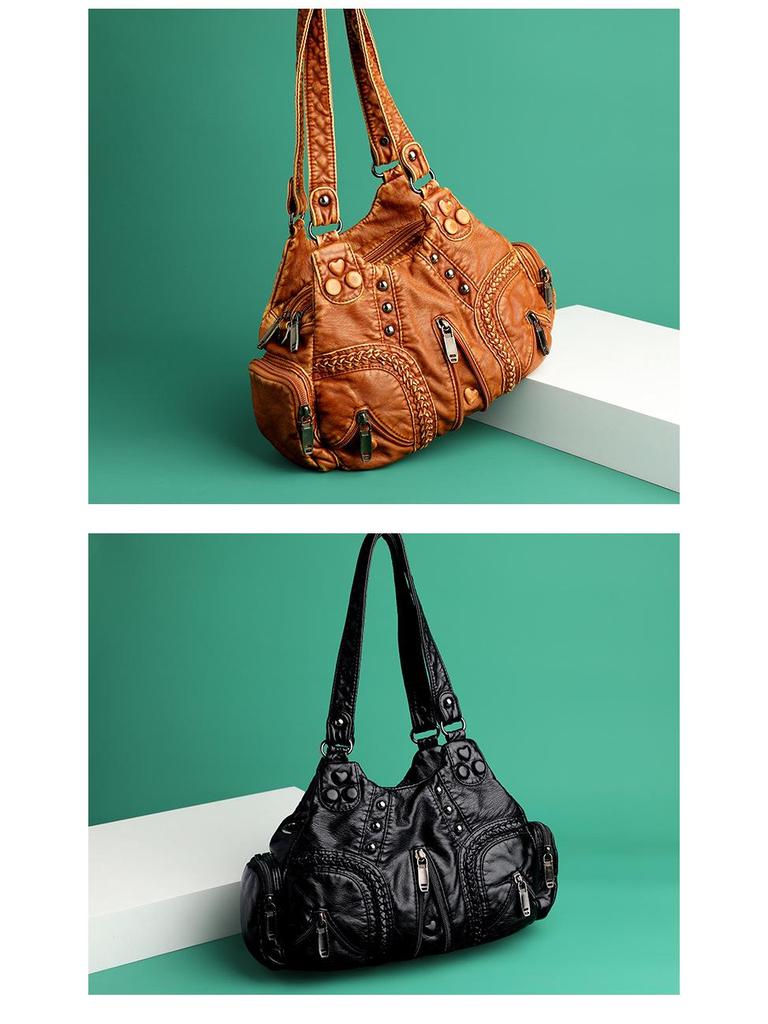 Large Capacity Soft Leather Single-Shoulder Crossbody Bag for Middle-Aged Women - Multi-Layer Casual Handbag