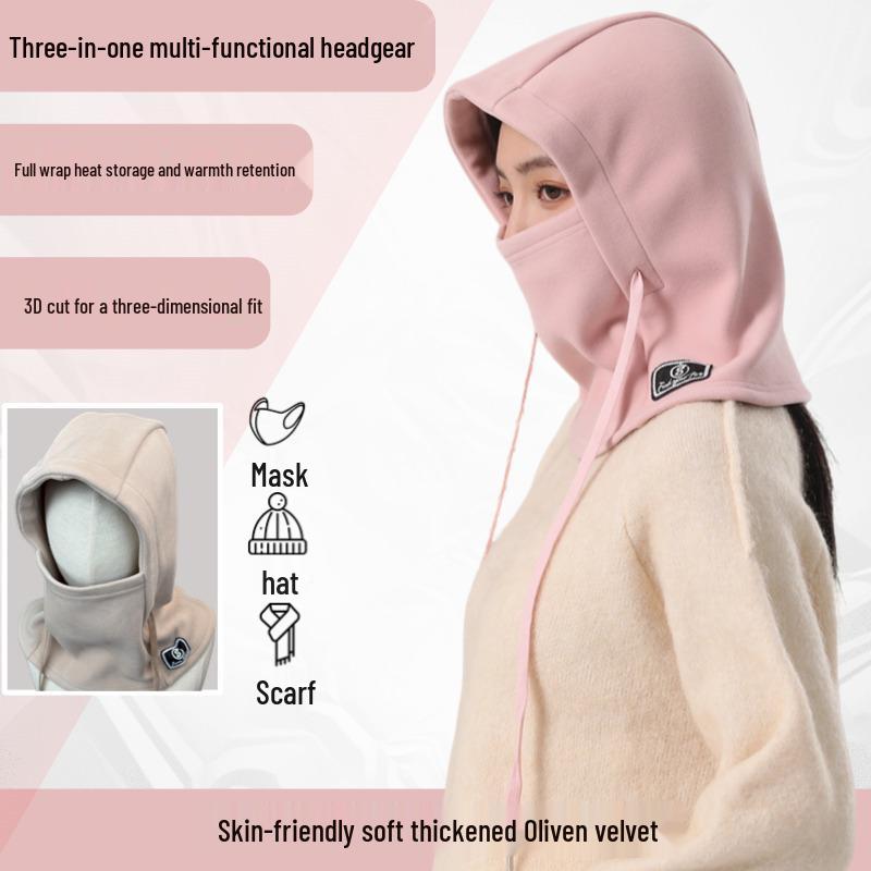Velvet Warm Pullover Hat with Integrated Face Mask and Neck Warmer - Windproof, Coldproof for Autumn/Winter Sports & Cycling