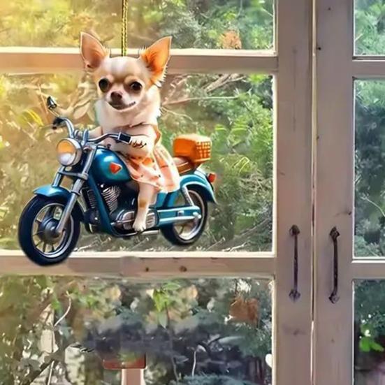 Cycling Dog Car Pendant 2D Acrylic Rearview Mirror Charm Fun Themed Hanging Ornament Dog Lover Gifts