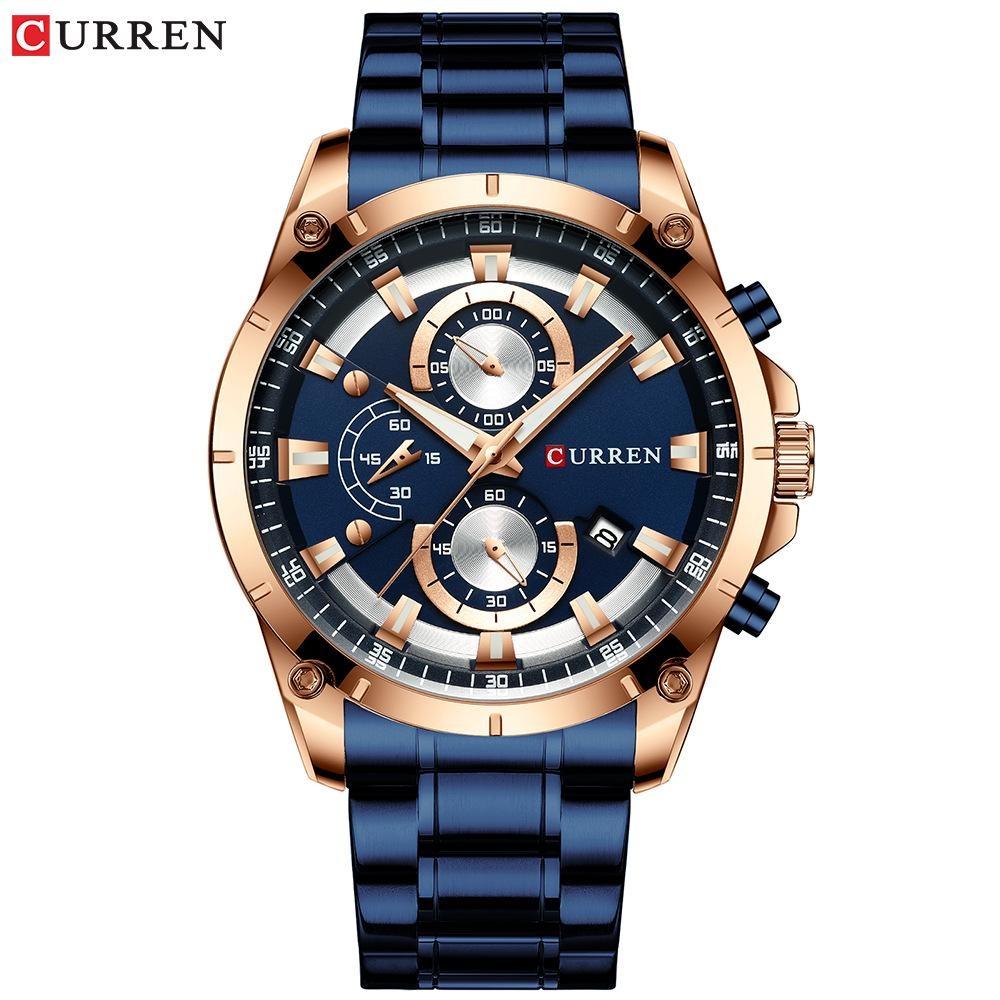 CURREN Men's Watch Analog Chronograph Waterproof Luminous Date Fashionable Design Stainless Steel Quartz Wrist Watch for Business