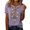 Camisa de Mujer Moderna Oversize Bordada de Cuello en V de Manga Corta Top Casual