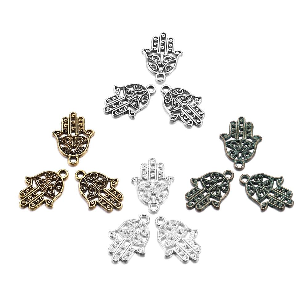 20pcs/lot Antique Bronze Plated Charms Hamsa Palm Protection Pendant for Bracelet Necklace Handmade Jewelry 21x15mm