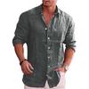 Heren losse effen vlas polokraag met lange mouwen Casual heren wit zwart losse shirts voor herenblouse
