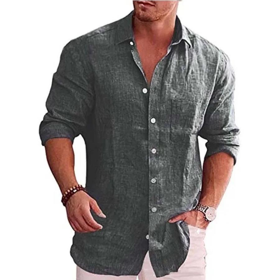 Heren losse effen vlas polokraag met lange mouwen Casual heren wit zwart losse shirts voor herenblouse