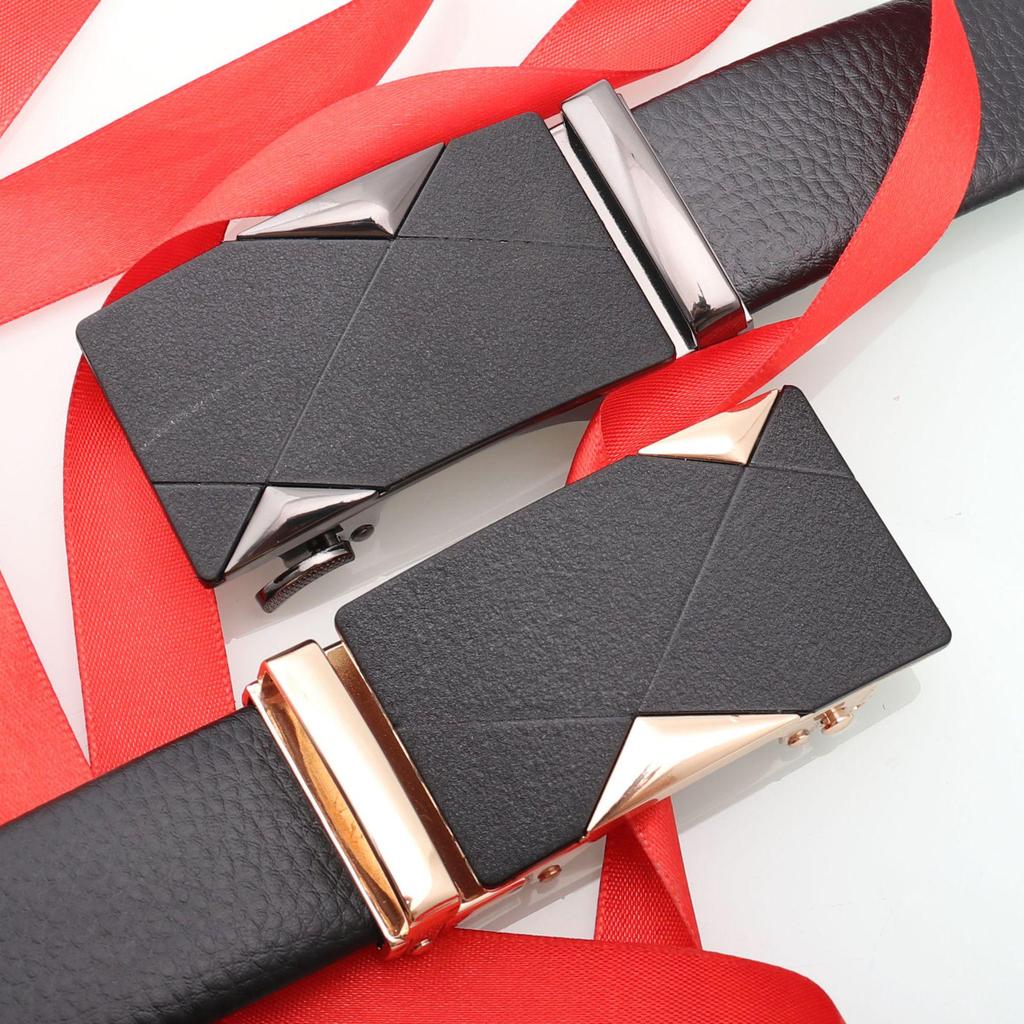 Men's Genuine Leather Belt with Frosted Automatic Buckle - Stylish Alloy Design