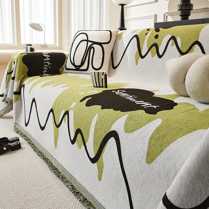 

Nordic Printed Sofa Towel for All Seasons Multi Functional Knee Blanket for Living Room Soft Dirt-Resistant Furniture Protector 180x100cm зелёный