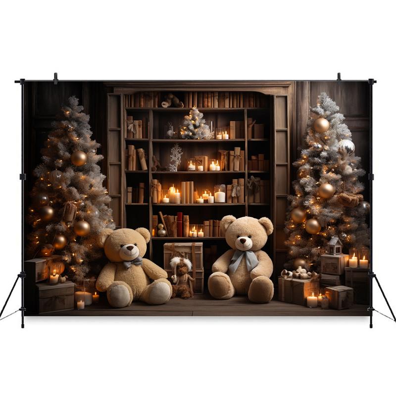 Mocsicka Christmas Photo Background Room Xmas Tree Bookshelf Gifts Bear Decoration Baby Kids Birthday Party Photography Backdrop