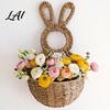 Rustic Rabbit Wall Decor Easter Bunny Woven Basket Handmade Hanging Basket Cute Animal Shaped for Dried or Faux Flowers Plants Farmhouse Home