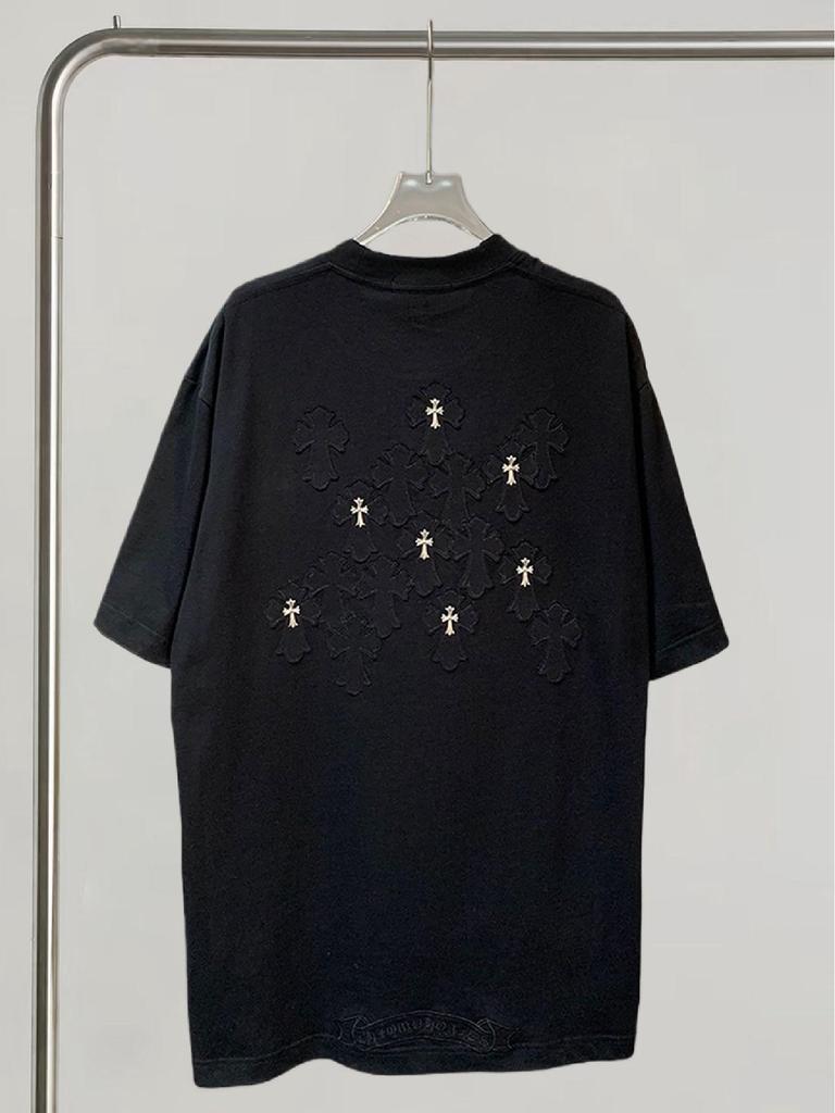 Women's High Version Rhinestone Applique Loose Fit Cotton Cropped T-shirt