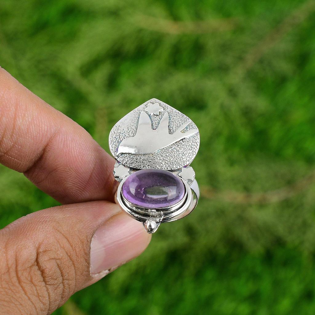Natural African Amethyst Multi Stone Bird Adjustable Ring 925 Silver