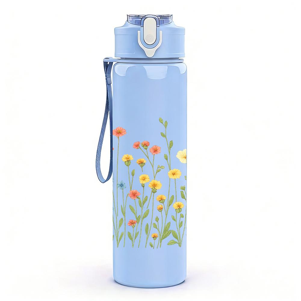 1PC Wild Daisy Floral Field 750ml Color Plastic Sports Water Bottle Leakproof Flip Straw Lid For Sports Office Home Use