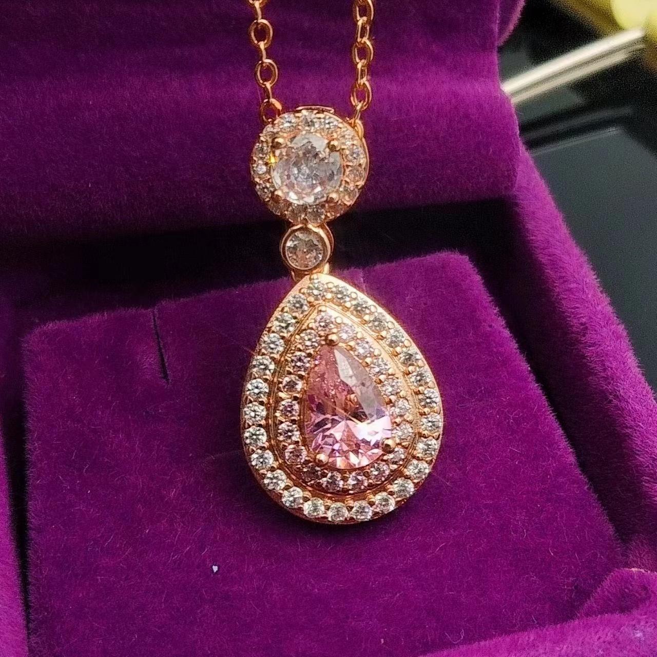 

Accessories: Rose gold-plated pink diamond pear-shaped necklace pendant female sparkle drop-shaped zircon necklace jewellery Gold-plated