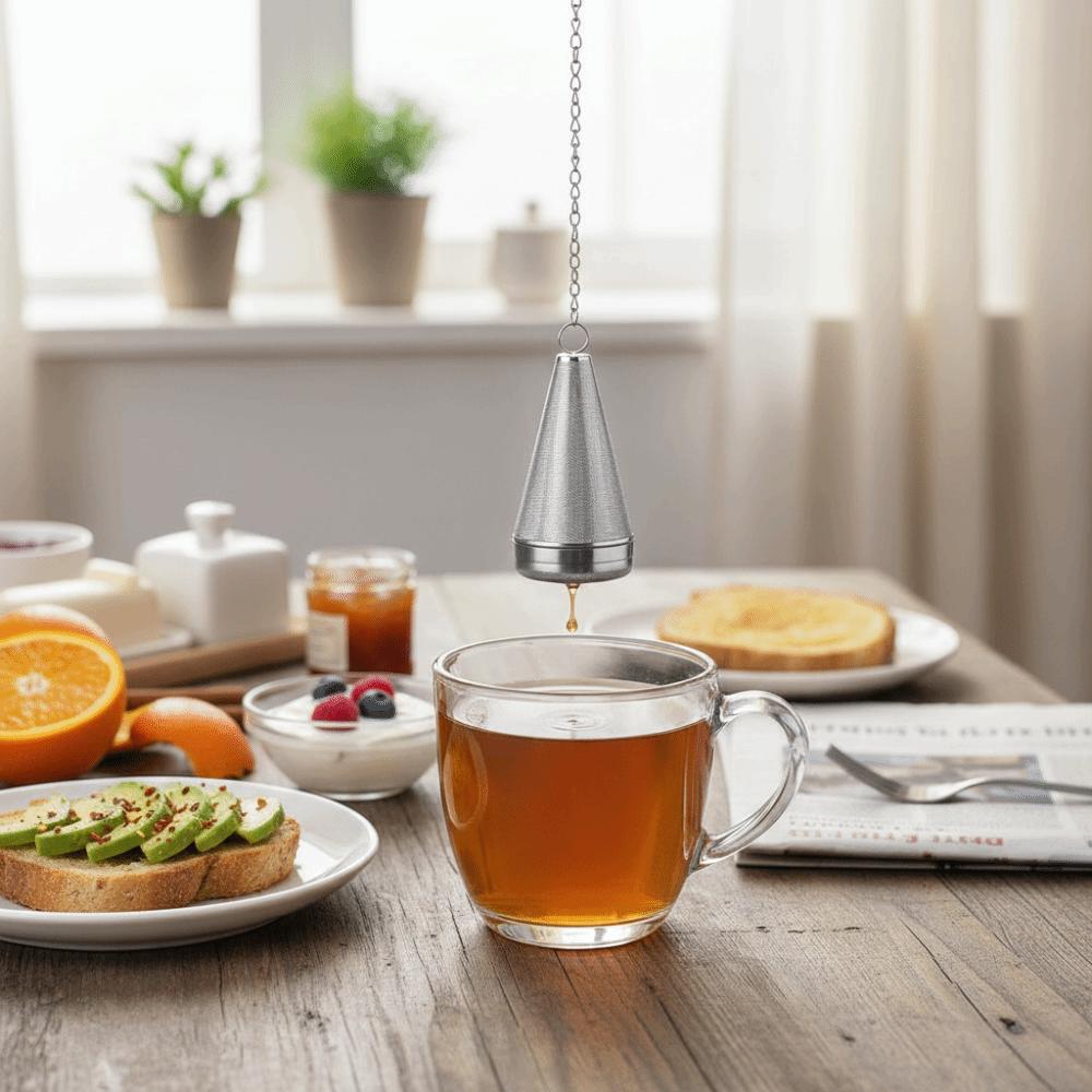 304 Stainless Steel Tea Strainer with Chain Hook and Tray Tea Separation Filter Screen  Teapot