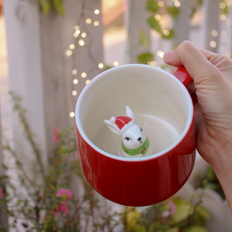 Christmas Cute Animal Cartoon Ceramic Coffee Mug Set
