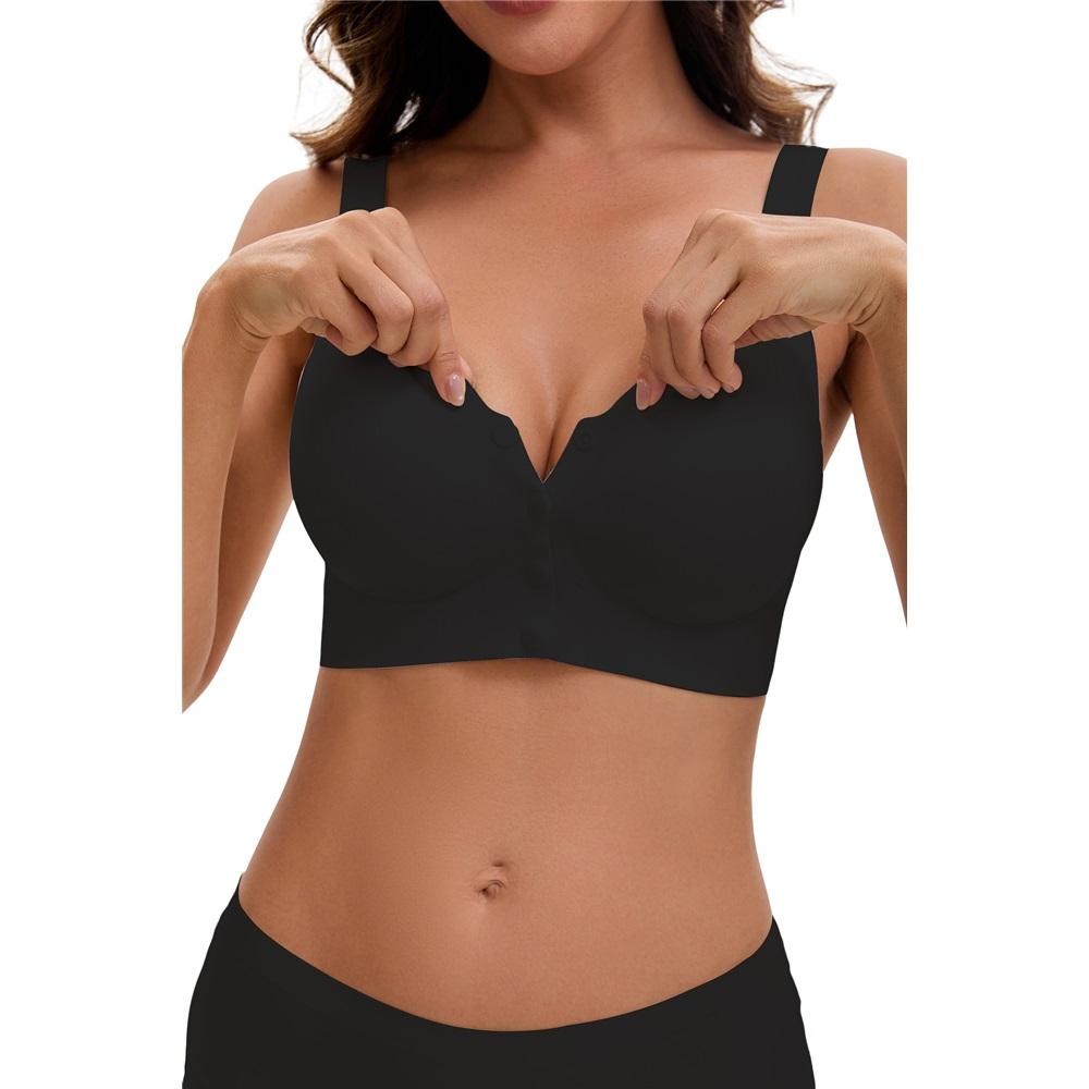 Women s Front Closure Wireless Bra – Adjustable Straps Plus Size Full Coverage Scallop Edge Bra for Seniors 2XL