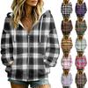 Women's Casual Plaid Print Hooded Long Sleeve Jacket with and Pockets