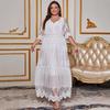 Large Size Women's Clothing European and American Summer New V-neck Short-sleeved Lace Dress Women