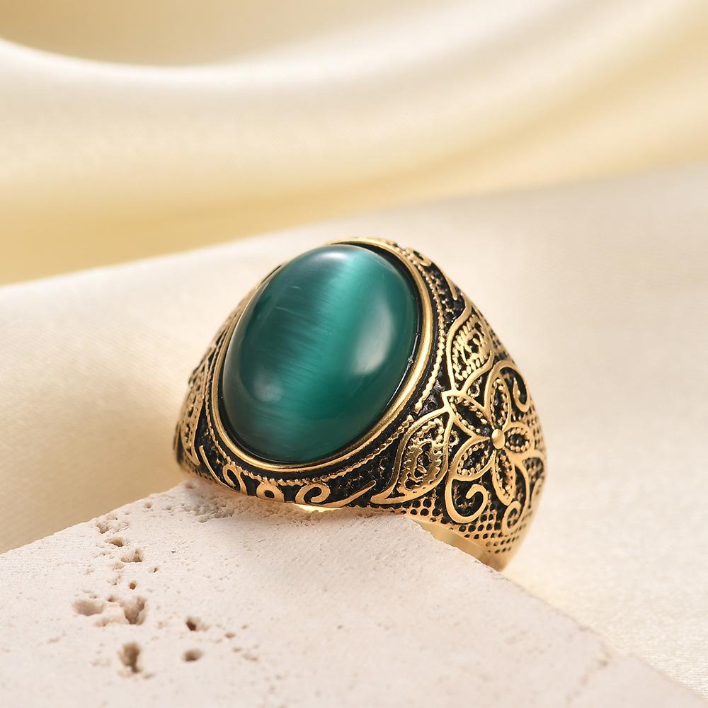 Handgefertigter 22MM Edelstahlgussring Antikes Design mit Naturstein Trendiges Accessoire