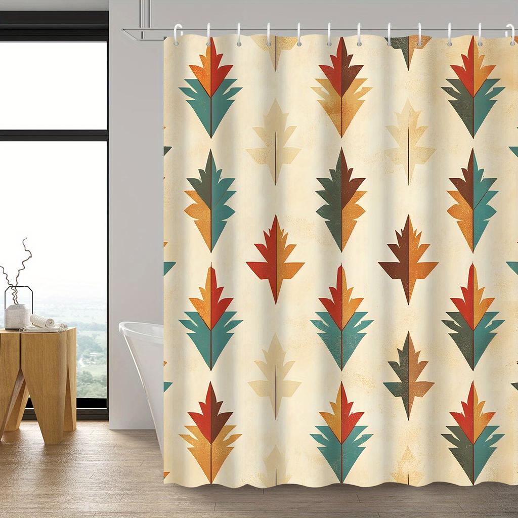 1PC Bohemian Tribal Leaf Shower Curtain, Vintage Botanical Design,  Machine Washable for Modern & Traditional Bathrooms
