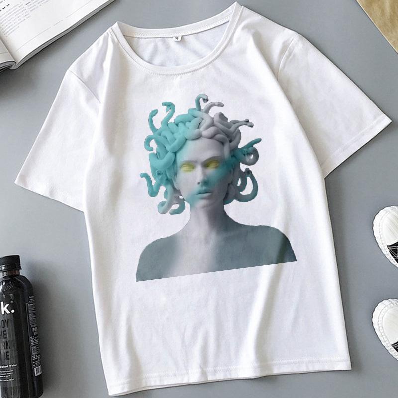 Snake Head Female Monster Medusa Printed T-shirt Summer Women's Casual White Female Tshirt Harajuku Vintage Fashion Tops T Shirt