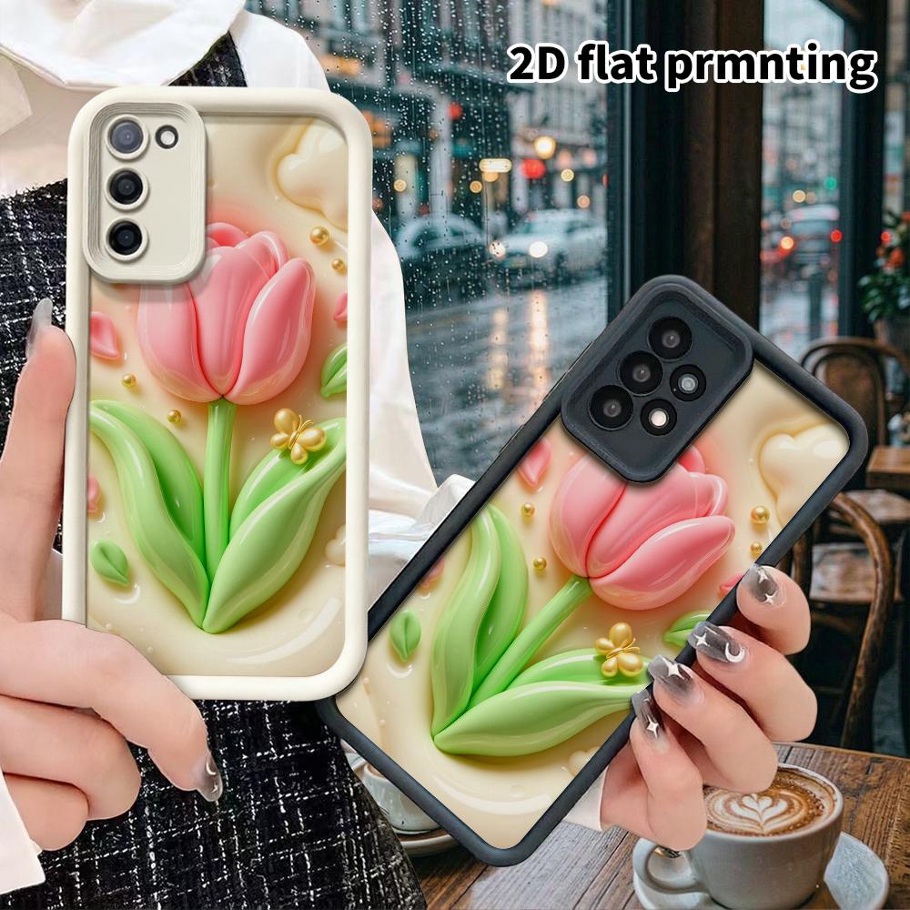 Phone Case: 2D flat, suitable for Samsung Galaxy A34 A35 M05 M06 S20 S22 S21 FE Plus 5G protective cases, pink tulip, perfect Christmas and Halloween 