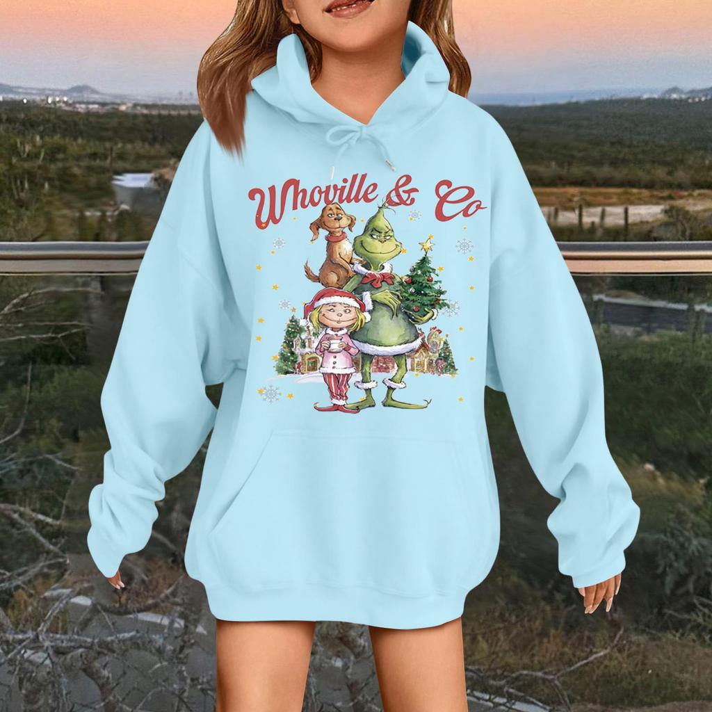Children's Fashionable Casual Long-sleeved Loose Christmas Print Pullover Hooded Sweatshirt