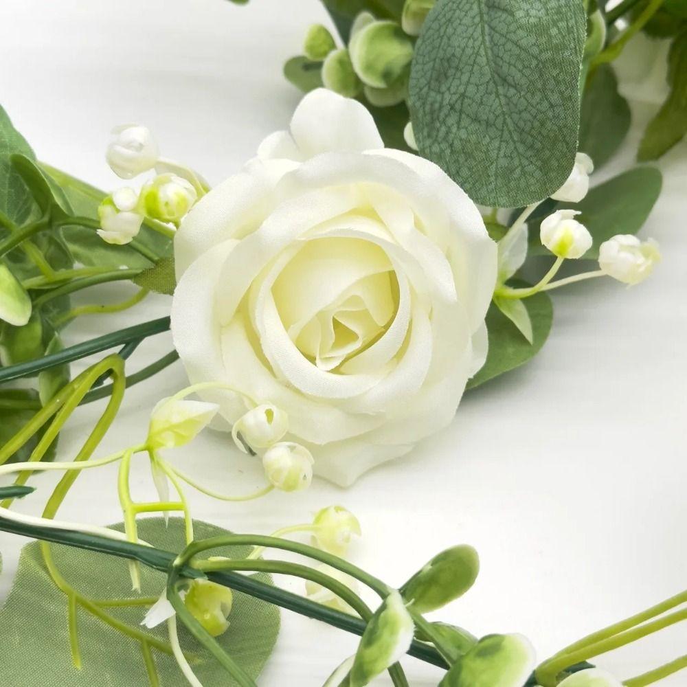 Garland Style Simulated Eucalyptus Rattan 6 White Roses Eucalyptus Garland Garden Decoration