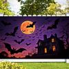 With Castle,Bats,Full Moon Elements-Halloween Backdrop Tapestry for Photo Booth,Party Event,Holiday Celebration,Wall Decor