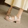 Thick-soled Flat Belt Fashionable and Versatile Design with Genuine Leather Bow Sandals
