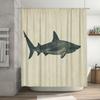 Stylish Shark Printed Shower Curtain for Bathroom Decor Modern Waterproof Fabric 180x180cm Single Panel White Color Available on