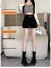 Women's High-Waist A-Line Black Suit Shorts - Summer 2024 - Slimming Fit with Elastic Waistband.