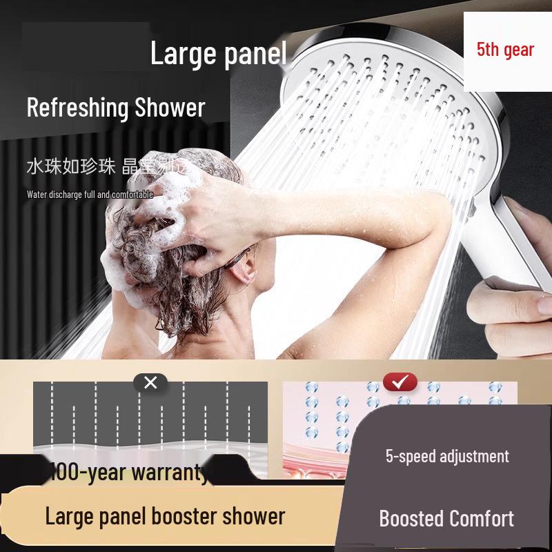 Handheld Pressurized Rain Shower Head with Turbine Nozzle for Household Use